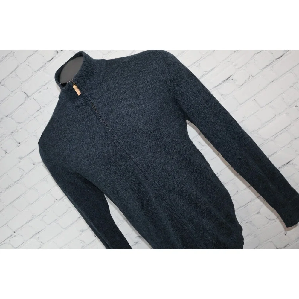 Banana Republic SweaterJacket Mens XL Blue Full Zip Merino Wool Blend Mock Neck